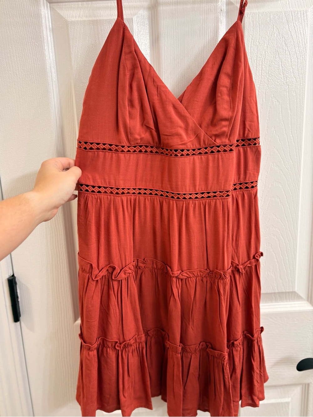 Trixxi Rust Red Spaghetti Strap Tiered Dress